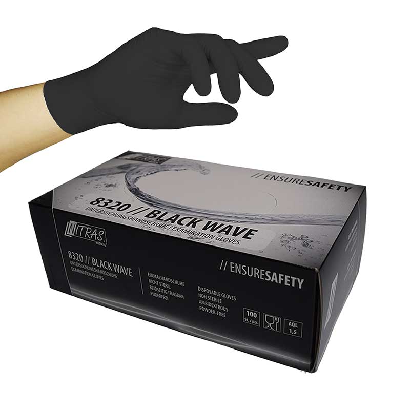 Nitras Nitril Black Wave puderfrei Größe L (100 Stück)
