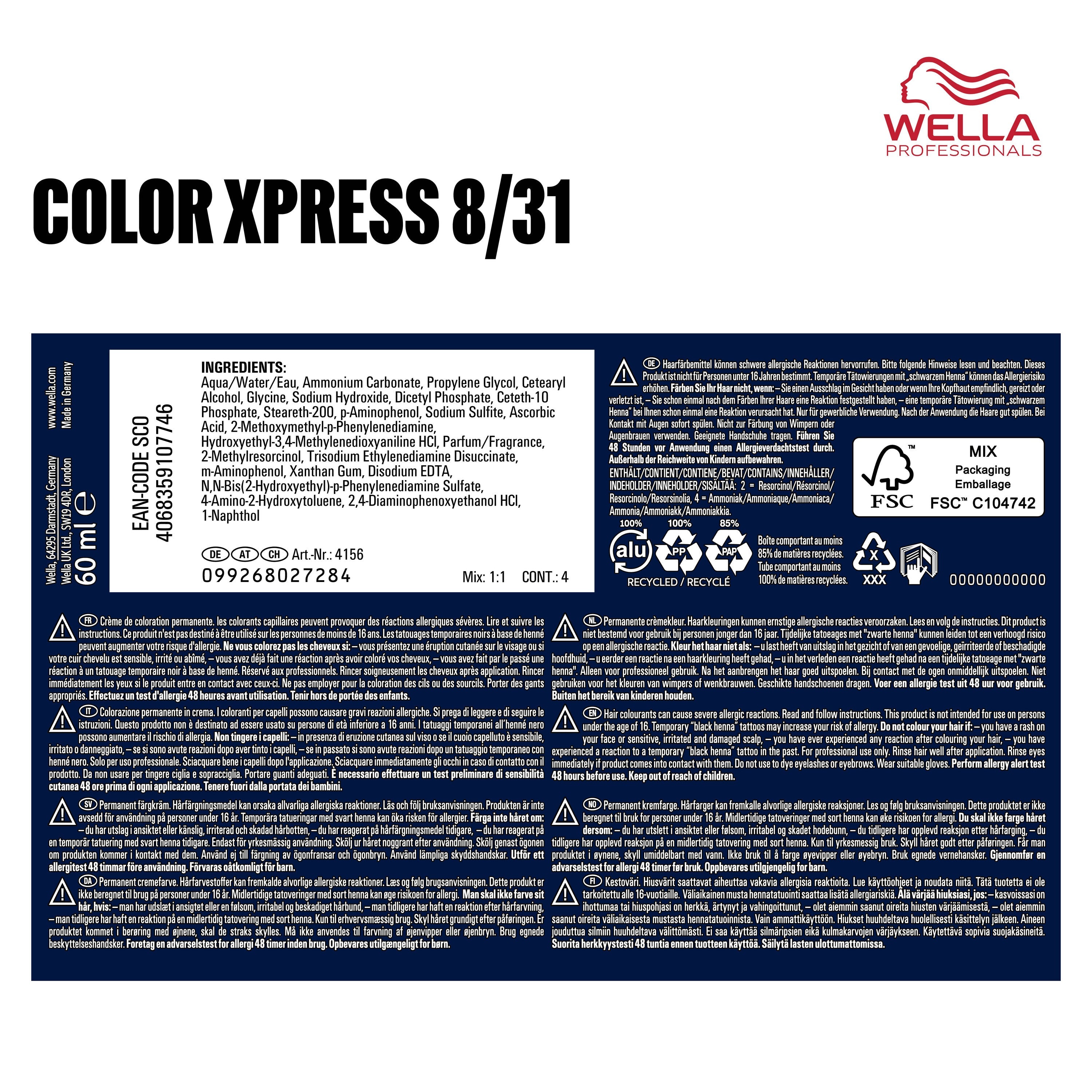Wella Professional Color Xpress 8/31 hellblond gold-asch (60 ml)